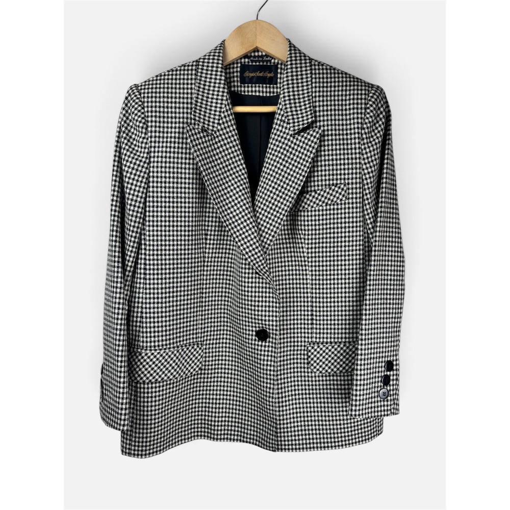 Vintage Giorgio Sant'Angelo 100% Wool Black, White Gingham Plaid Blazer Petite 8